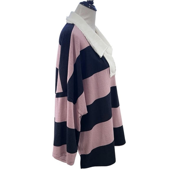 BUCKET LIST Oversized Rugby Stripe Pullover Size Large - Picture 2 of 5